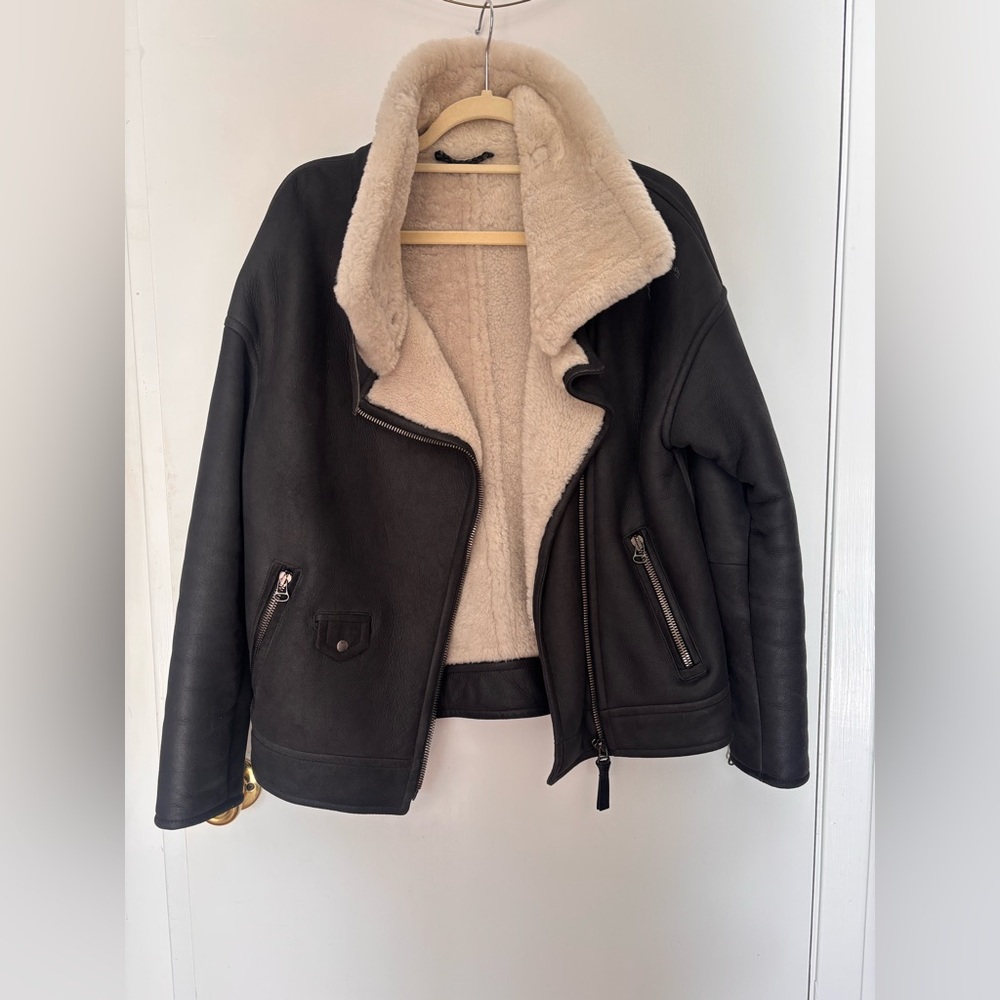 Black Shearling Lined Women's Leather Jacket